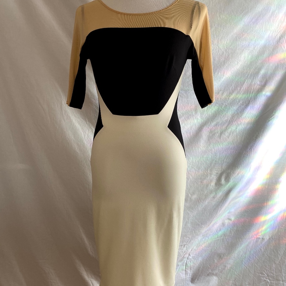 Bebe Bodycon Stretch Nude Black and White Mini